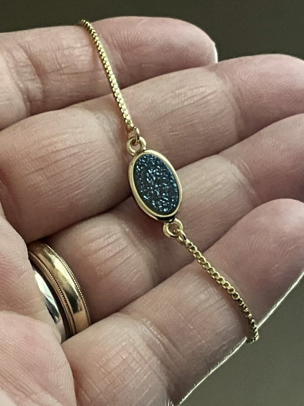 Handmade OOAK Druzy Stone Adjustable Bracelet with Rhinestone Accents NEW